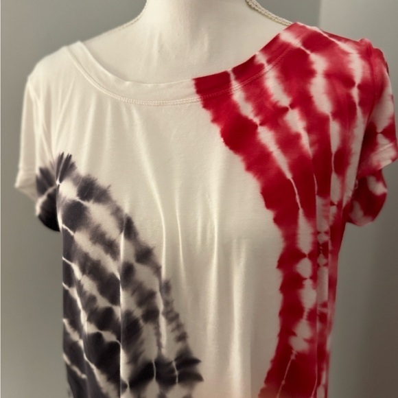 Cable and Gauge Scoop-neck T-shirt strap across back Red/white & blue TIE DYE M - Picture 5 of 10